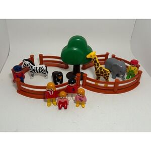 Playmobil 1.2.3 Zoo Animal Habitat Set Figures Giraffe Elephant Zebra Tree Fence